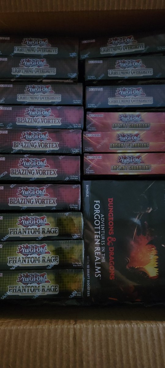 Fanboygamingcom's tweet photo. Bunch of more Yugioh booster boxes have arrived along with some MTG Forgotten Realms bundle boxes. #Yugioh #TCG #yugiohsale #yugiohots #blazingvortex #lightingoverdrive #ancientguardians #phantomrage #mtg #mtgforsale #mtgaddicts #mtgcommunity #mtgcommander #chulavista https://t.co/93oG7ZuDsC
