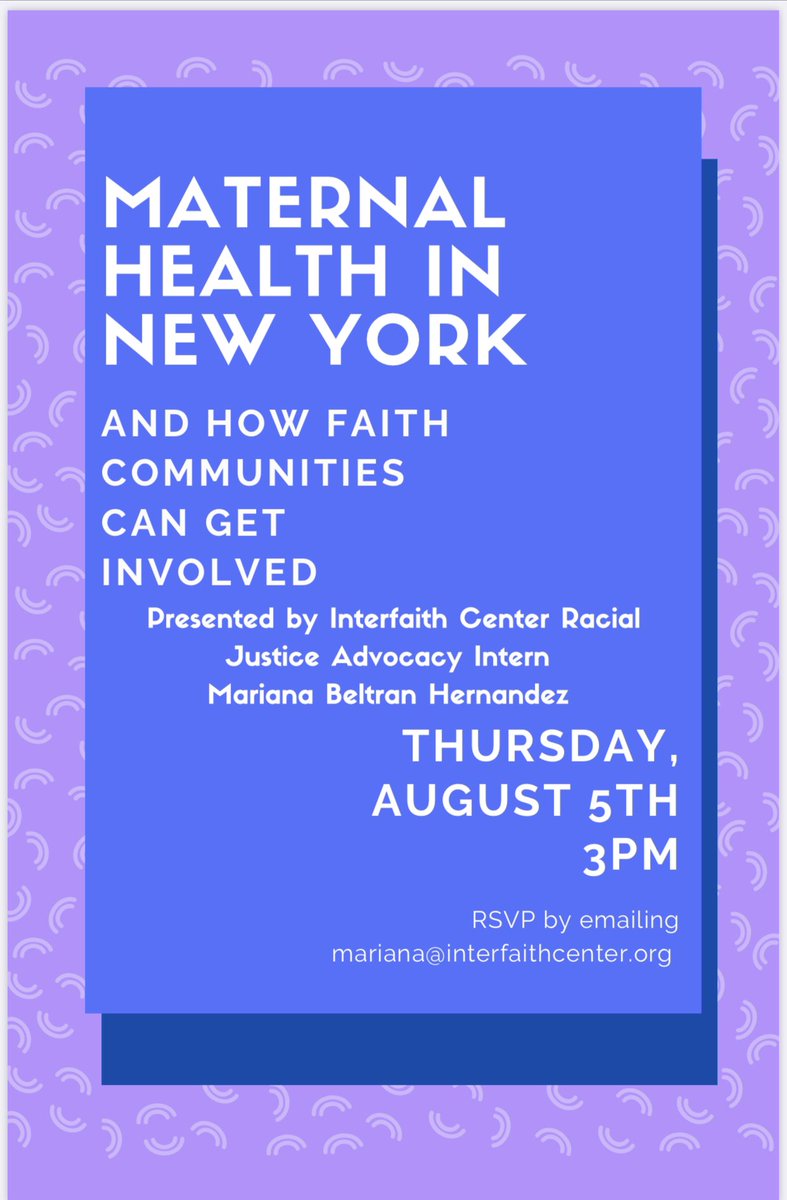 OnleiloveChika's tweet image. If you want to learn more about The Maternal Health Crisis in New York City join us tomorrow as my  @FordhamNYC Racial Justice Intern presents about the Maternal Health Crisis and what faith leaders need to do to end this crisis. #ICNY 

RSVP @ mariana@interfaithcenter.org