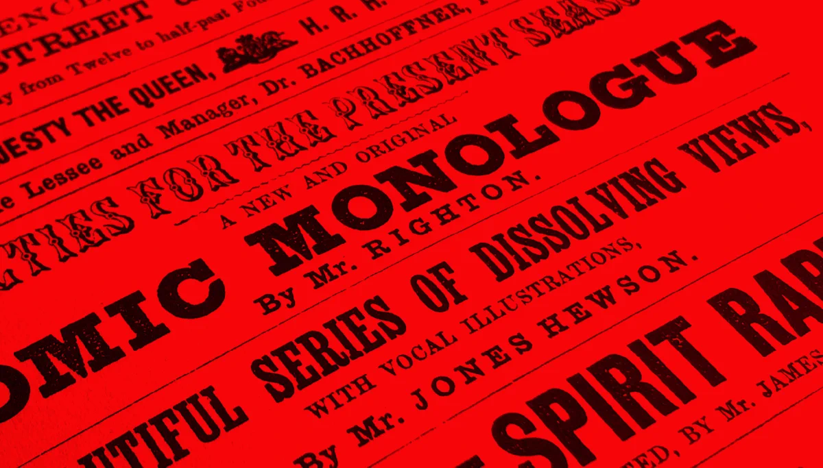 A 19th century poster design featuring many typefaces.