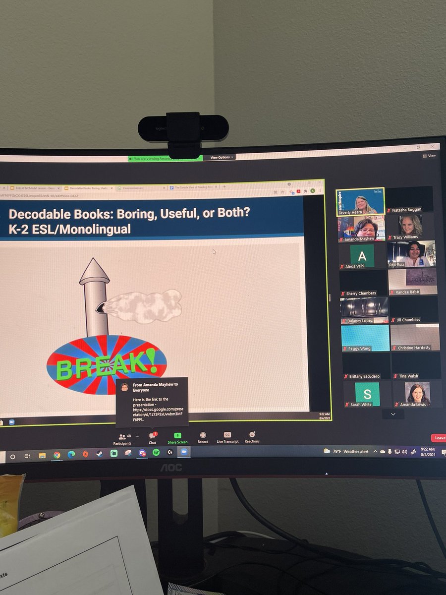 So cool that <a href="/mayhewsclass/">Amanda Mayhew</a> is presenting from my classroom for #learn2inspire !! Learning about decodable books this morning 🥳 #WeRiseIrvingISD