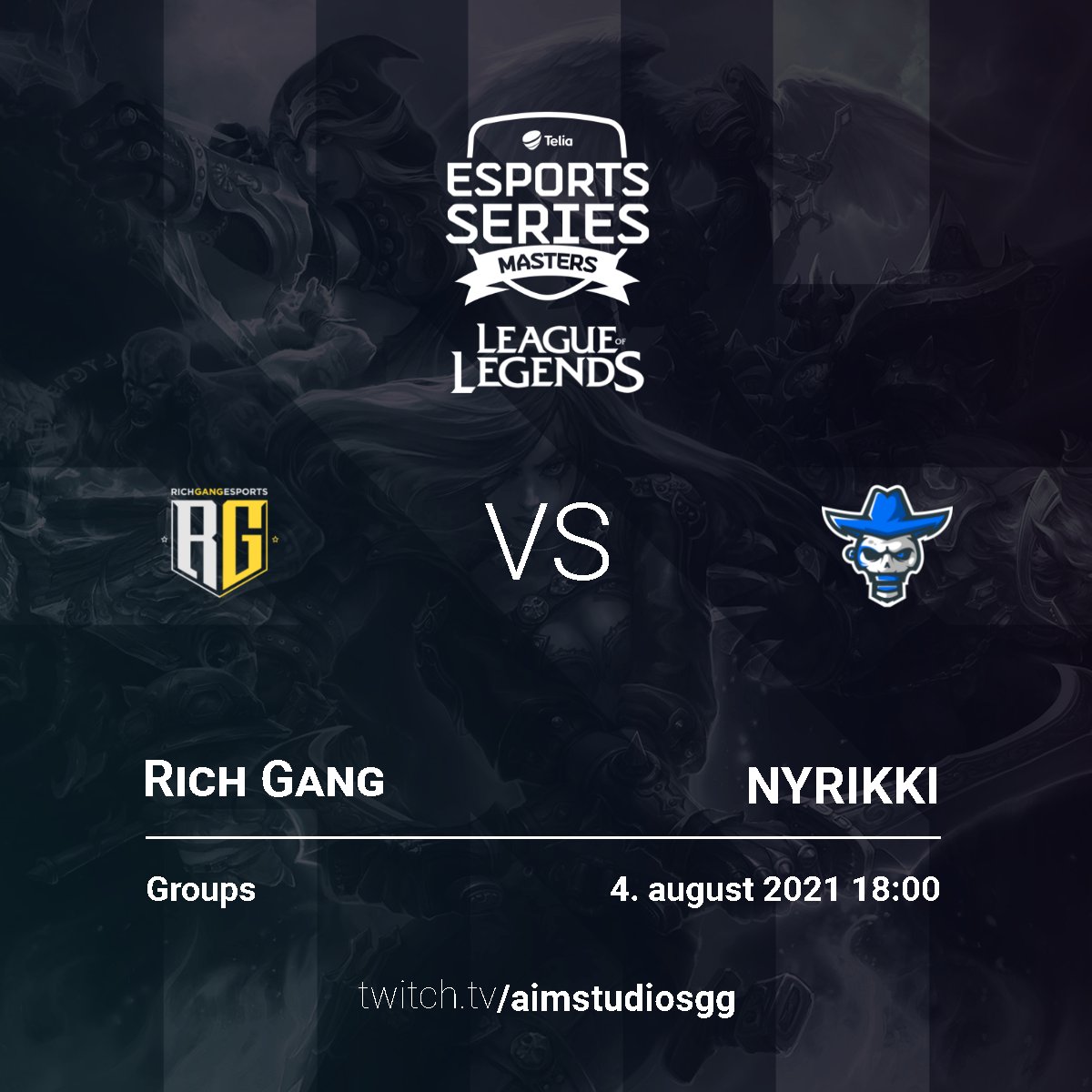 aimstudios_gg's tweet image. #TeliaMasters 
Broadcasting @RichGangstas vs @NYYRIKKIesports today!

Time: 18:00 CEST
Place: Twitch.tv/aimstudiosgg
Format: Bo3
Language: English
Casters: @AdvMasterMixer  &amp;amp; @LoLThinked