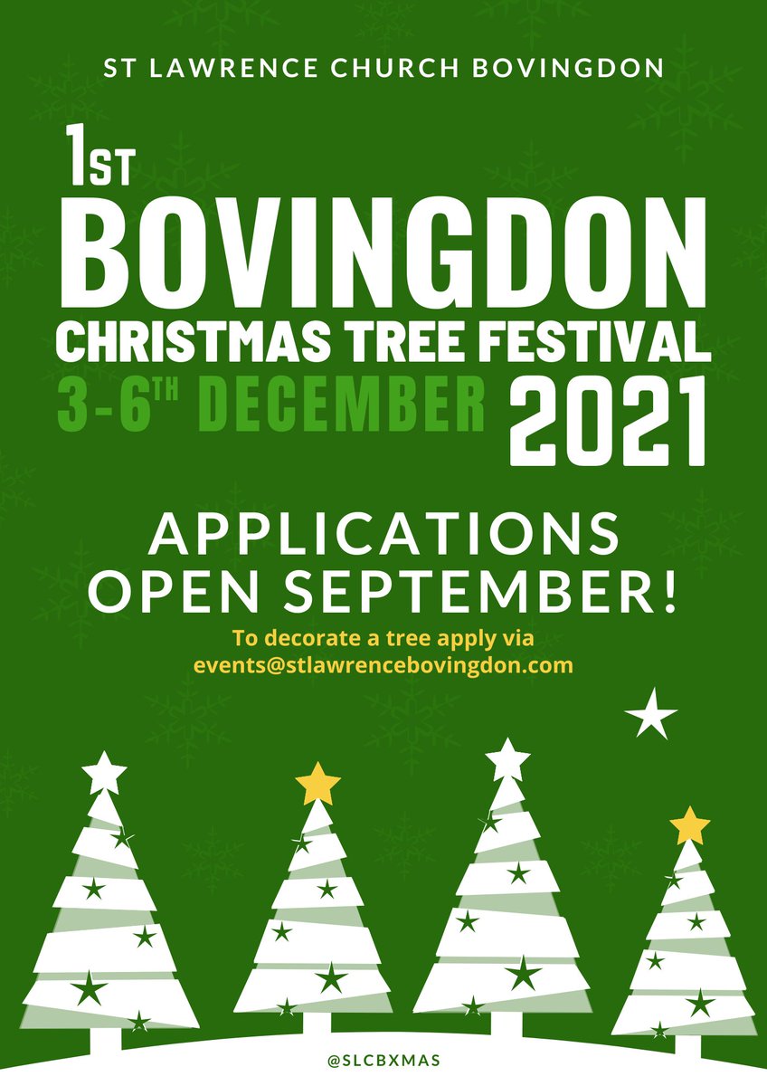slcbov's tweet photo. Bovingdon is getting its very own Christmas Tree Festival! Applications open SEPTEMBER!!

Decorate a tree, promote your business/organisation, and raise money for the 1st Bovingdon Scouts!

For more information email events@stlawrencebovingdon.com https://t.co/yLuyVjYa6u