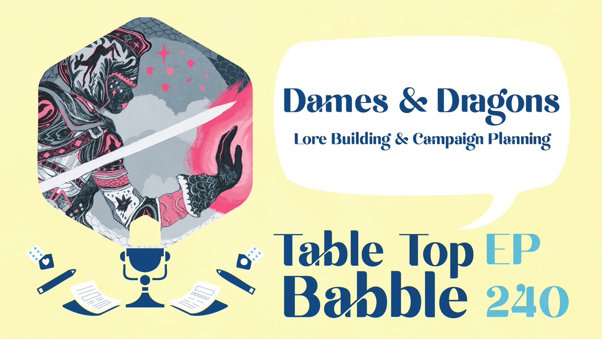 TableTopBabble's tweet photo. 📣 New #TableTopBabble! ✨
Today is a very special episode! @rocketorca interviewed the entire cast of @dragondames at once!
They chatted about their characters, lore & campaign planning but they also got into getting your ya-ya’s out & most regrettably, kurgum.
Link below! https://t.co/OhHiYcGFSs