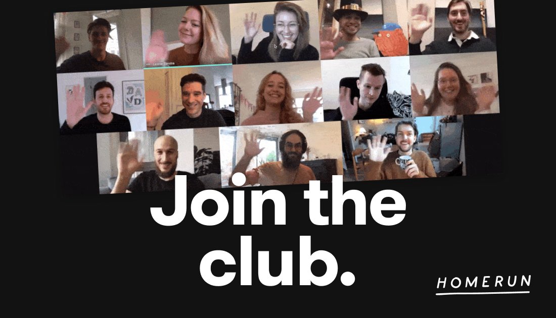 homerun_co's tweet photo. We're hiring a product designer in Amsterdam (or remote from a similar timezone.) Are you positive, thoughtful, a bit weird, and looking for a new challenge? We'd love to hear from you! https://t.co/Dn5dyVFygm https://t.co/aoabKAzkgi