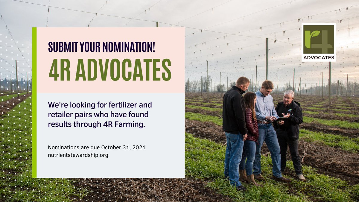It's that time of year again ... we are looking for our next crop of 4R Advocates! Submit you nomination by October 31 and earn a chance to join us at Commodity Classic in New Orleans next March! nutrientstewardship.org/advocates/beco…