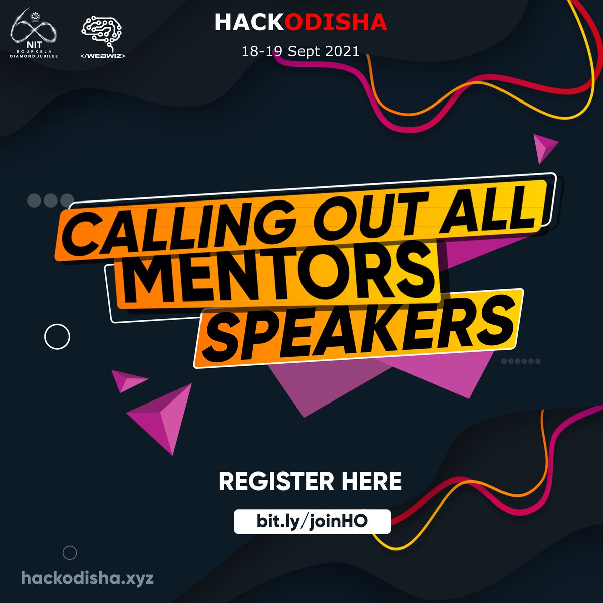 hackodisha's tweet photo. Get ready to join us. Calling in academics, enthusiasts, professionals, subject experts, public speakers and mentors to motivate the budding coders!
Apply here : https://t.co/gHxLvjjJST
#hackodisha #odisha #webwiz #hackathon2021 #nitrourkela #diamondjubilee #hackathon https://t.co/5VSbQYXlEN