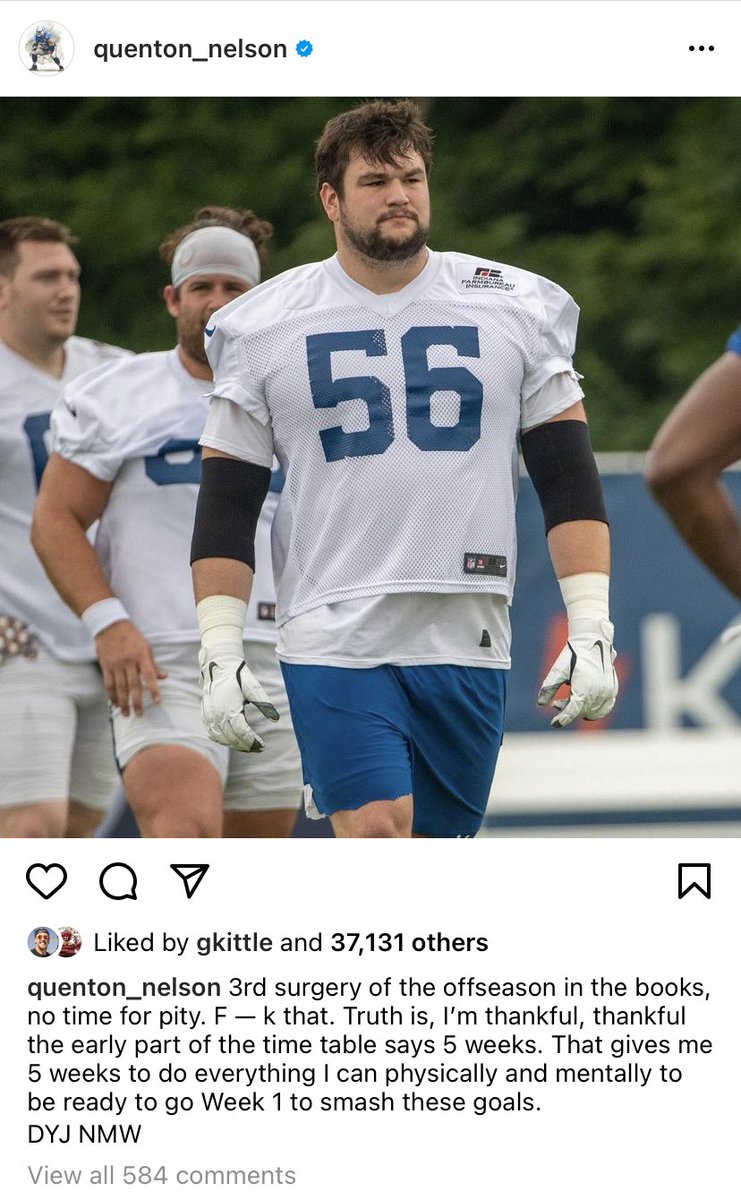RapSheet's tweet photo. #Colts All-Pro guard @BigQ56 weighs in post-surgery: “F — k that.” https://t.co/sTjmLBow70