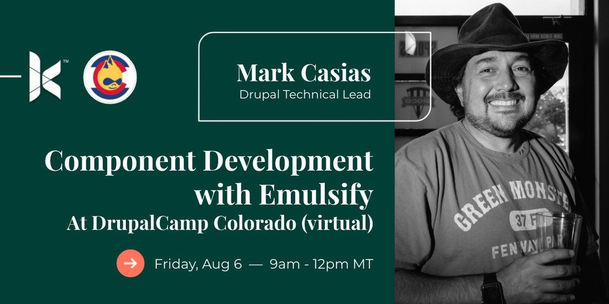 kanopi_studios's tweet photo. THIS FRIDAY: Come join Kanopi Drupal Tech Lead Mark Casias at @drupalcolorado for "Component Development with Emulsify." 

Friday, Aug 6  —  9am - 12pm MT
Register here --> https://t.co/7Ebc2Wernq https://t.co/0uPMhTANXs