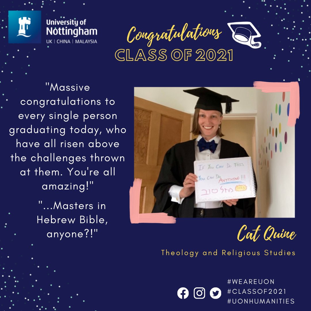 UoNHumanities's tweet photo. "If you can do this, you can do anything!" 🍾

Congratulations now come from @QuineCat from @UoN_TRS. The #Classof2021 truly has been incredible, well done to you all.

#WeAreUoN #Graduation #UoNHumanities #GraduationWithoutBorders #Proud #FutherStudy #ComeVisit https://t.co/PKc4Tr31kM