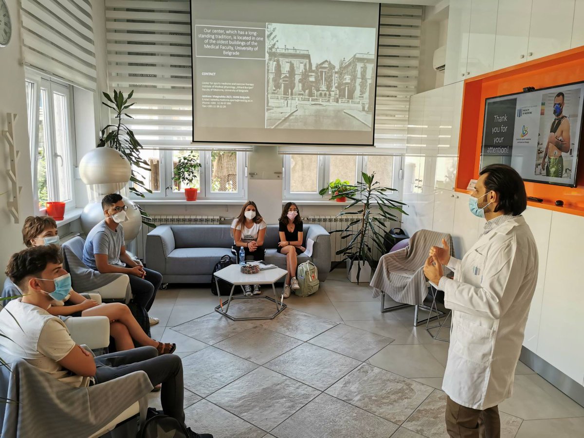 LKrzman's tweet photo. Today, dr Omar Al Sayrafi from @Aspetar visits our University Centar for Sports and Exercise Medicine #UCSEM and gave advise to our #ExchangeStudents. Always a pleasure 🇧🇭 #Belgrade #Doha #SportsMedicine https://t.co/KXmb8boX4Z