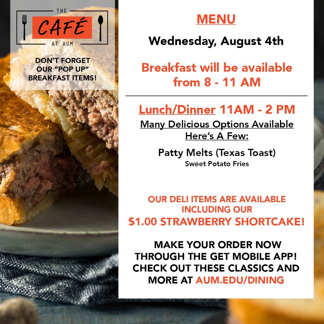 We’ve got savory and sweet today in the form of our party melt and our sweet potato fries. Great pair. You should come try them today from 11-2. Okay, see you shortly.