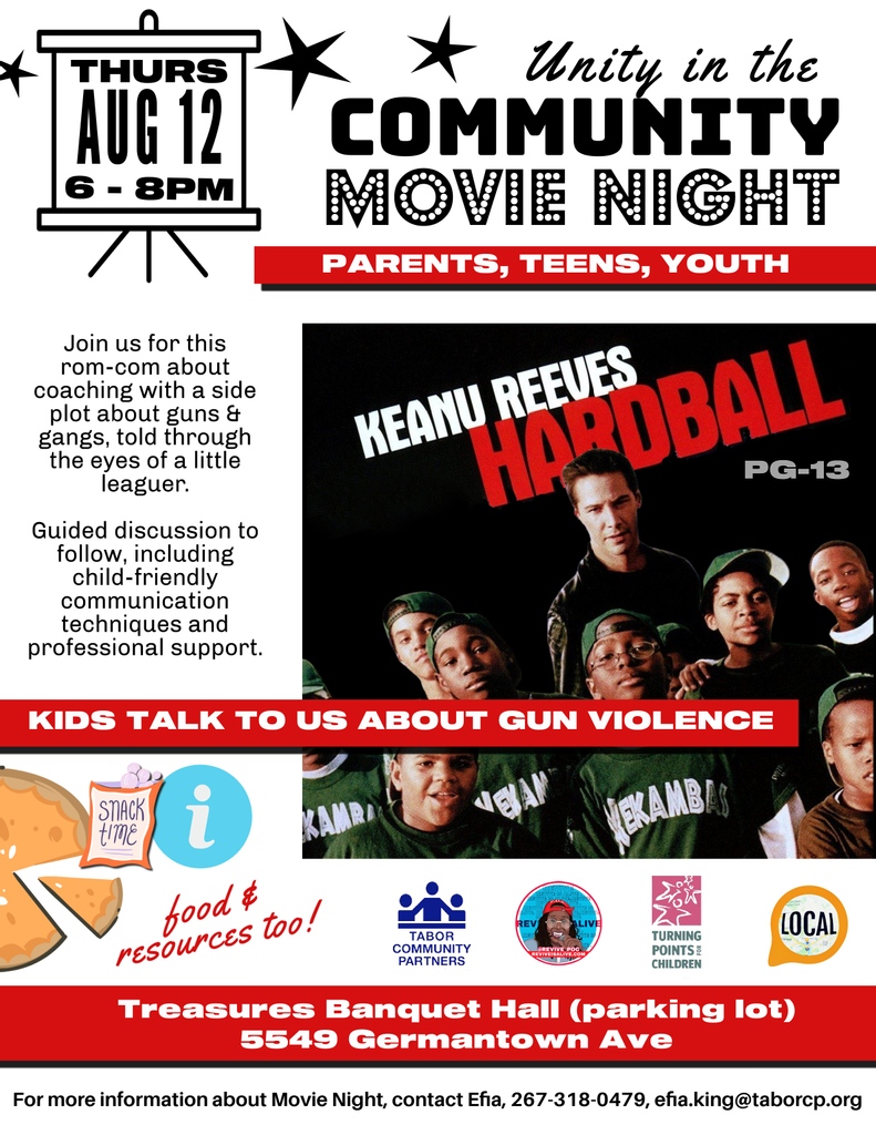TaborServices's tweet photo. Don't forget to mark your calendars for movie night! We can't wait to see you there. 

Join us to explore the effects of gun violence in our community. 

#gunviolence #philly #movienight https://t.co/mFRdkymIiQ