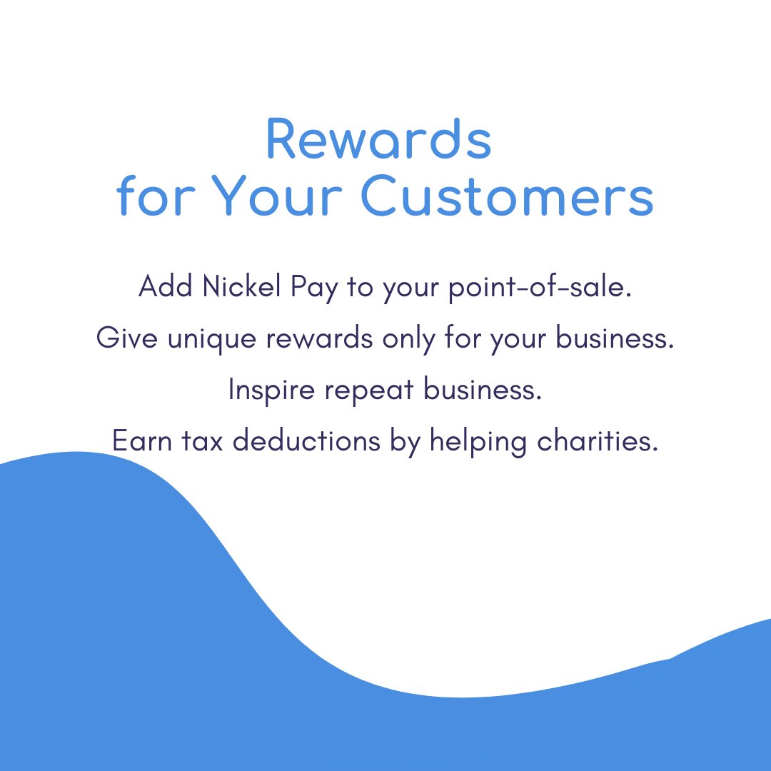 NickelFinance's tweet photo. Nickel for business enables unique customer rewards. When a customer makes a purchase you can choose to save your previously paid processing fees, reward your customers with donation credits, or give them cash back rewards that can be used at your business. #fintech #digital https://t.co/QAKOCOKtij
