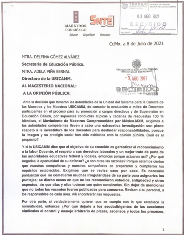 MaestrosxMxJal's tweet photo. 🔵 #Urgente Nuestra organización entregó a la @USICAMM_OFICIAL el documento que exige la investigación de las anomalías ocurridas.
✔️ #MxMExige limpiar la imagen pública de las maestras y los maestros.
#MXMDignificar
#MXMEducar
#MXMRescatar
@delfinagomeza @Adela_PBernal @sep https://t.co/cRWDBbLI4D