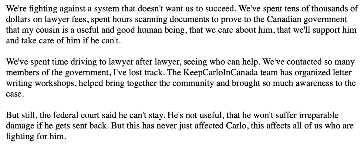 andrealacson_'s tweet photo. I'm at a loss now. The federal court has rejected Carlo's motion to stay in Canada. 

@marcomendicino, please don't let me lose a member of my family. https://t.co/mOSh3w8du3