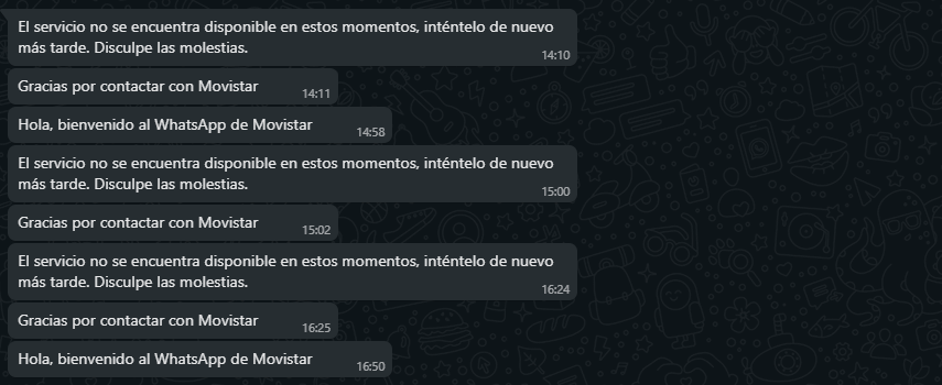 sergioloras's tweet photo. .@movistar_es si vuestro servicio de atención comercial en whatsapp no esta disponible, no es necesario que me envíes un mensaje cada hora recordándolo, me ha quedado claro a la primera ;) https://t.co/IieXKU8NXs