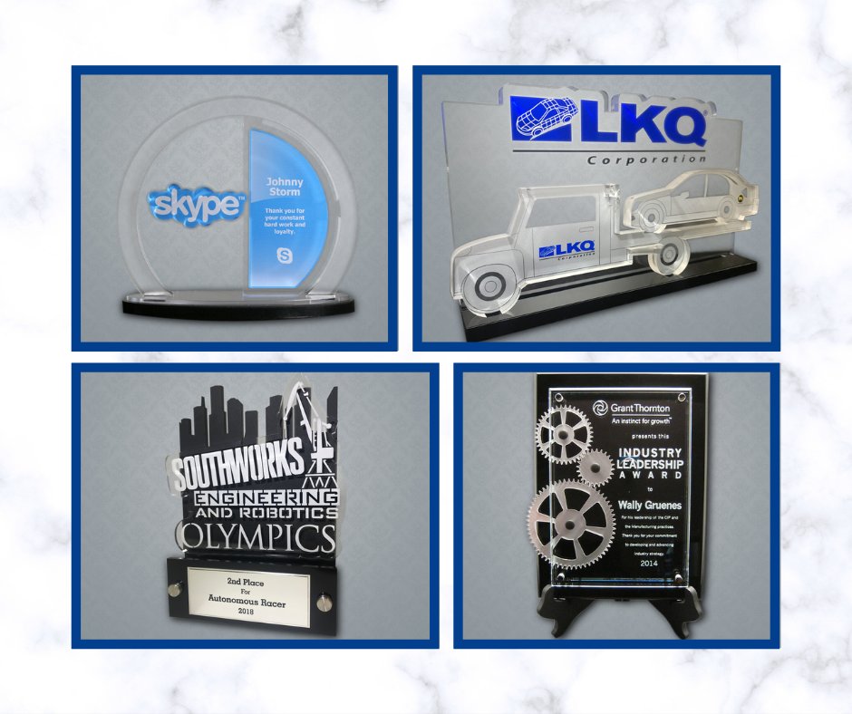 TheFinerLine's tweet image. Create a design that’s just for you with our custom awards! Here are some of our favorite acrylic awards  - many creative things that can be done with acrylic to incorporate color and depth. Check out more of our custom awards: buff.ly/3foHorb