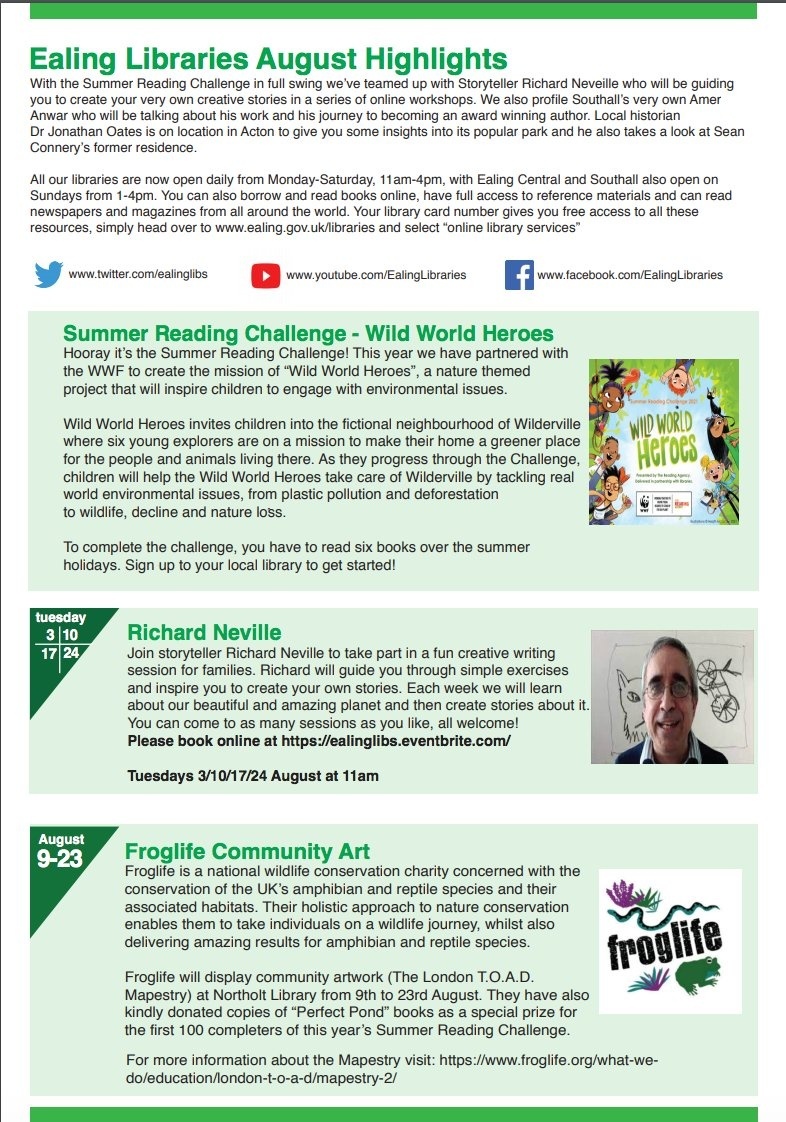 EalingCouncil's tweet photo. Free library events for all this summer! Find out what's on at @EalingLibs and save the details in your diary.
https://t.co/qiGygUEpZ5
📚#SummerReadingChallenge
#Ealinglibraries
#EalingTogether https://t.co/OScUT2bLd7