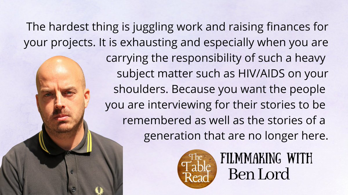 the_table_read's tweet photo. On The Table Read, filmmaker Ben Lord describes the experience of making his film #After82.
He describes the highs and lows of making the #AIDS pandemic documentary, and what motivated him.
#filmmaker #documentary #filmquote #filmmaking
https://t.co/zxOL09z1uu https://t.co/rYNWaEV5k6