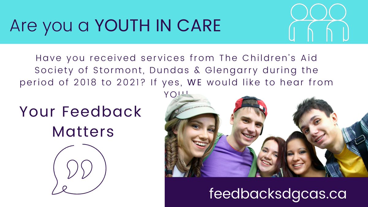 CornwallCAS's tweet image. Are you a youth in care? Your feedback matters!
feedbacksdgcas.ca