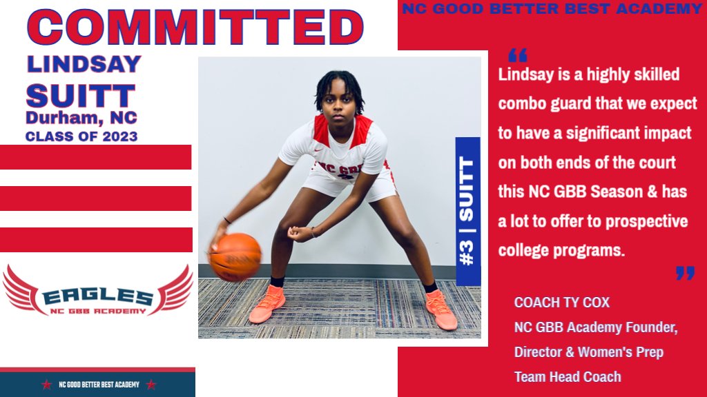 We are pleased to welcome 2023 5'9" LINDSAY SUITT <a href="/Lindsay_Suitt23/">Lindsay S</a> to NC GBB Academy Women's Prep Team. NCGBB ncgbba.com will field 3 21-22 Teams (Men's National/Men's Prep/Women's Prep) Interested men/women players contact <a href="/CoachTyCoxCPA/">Coach Ty Cox CPA</a>  coachtycox@ncgbba.com
