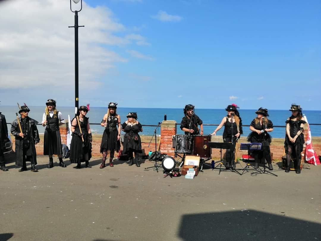 Here's some of us. Look, blue skies! Come back!
And in reply to the many lovely queries.. We are from the East Riding of Yorkshire: Market Weighton. Nice place- hey, come visit us! #eastyorkshire #Morrisdance #steampunk