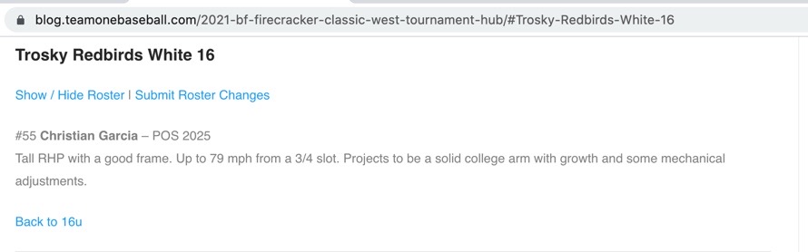 Thank you <a href="/BFScout/">BF Scouting</a> for the writeup at the <a href="/BaseballFactory/">Baseball Factory</a> Firecracker West Tournament in late June.  #baseballislife #alwaysworking