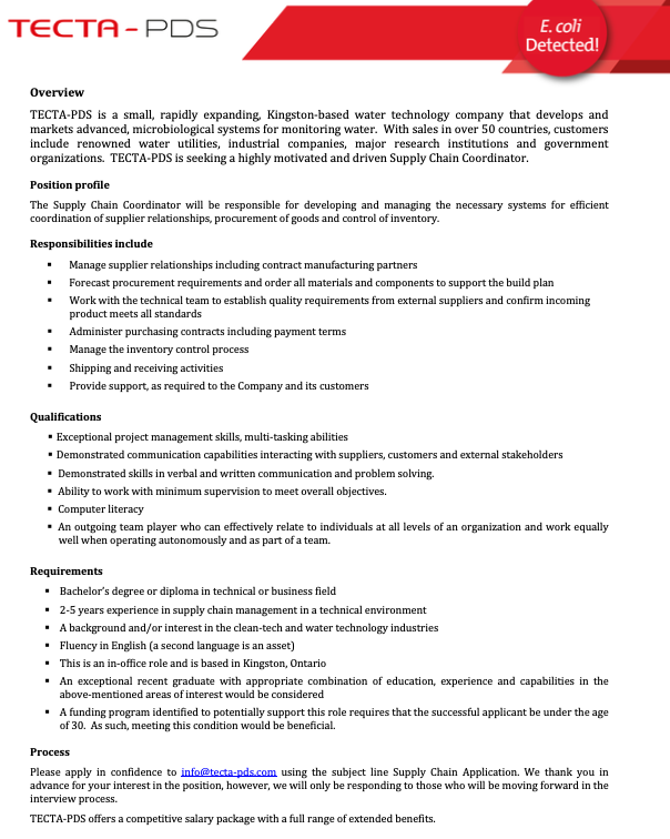 WE ARE HIRING! We are currently seeking a Supply Chain Coordinator. This is an in-office role and will be based in Kingston, Ontario, Canada. Read the document for full details and apply today! #hiring