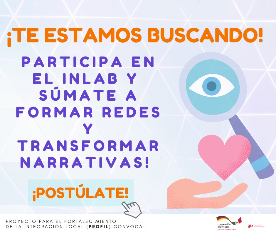 LigalabMx's tweet photo. #NoticiasOSC | ¿Eres un agente de cambio y trabajas con personas migrantes y refugiadas🌎?
Postúlate para participar en el #InLab aquí 👉 https://t.co/uqTEN0kbQA, un proyecto de la @GIZMexico y @GFA_CG que busca sumar redes🤝 y transformar narrativas.
#SumarEsTransformar https://t.co/Q3x3RftUPZ