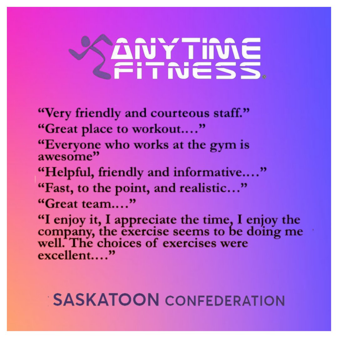 Confed_Mall's tweet photo. Shared via Anytime Fitness:
"We would like to share some of the inspiring feedback we receive from our wonderful members. Our members keep us going and make this gym what it is - a fun community where people can come and get the most of their workouts!"
#myconfed #anytimefitness https://t.co/TO7rvbf02B