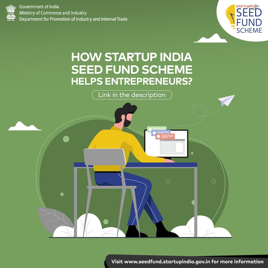 startupindia's tweet photo. The Startup India Seed Fund Scheme is an opportunity for early-stage startups to access capital to turn their dreams into realities. The 'Call for Applications' for Startups under the Startup India Seed Fund Scheme is live on https://t.co/rZivtIV6p4 https://t.co/I8LBAKevzD