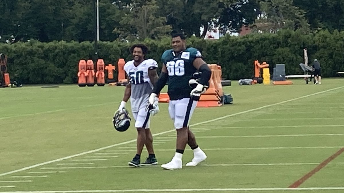 New Eagles LB Eric Wilson and Jordan Mailata were on the field for a half h...
