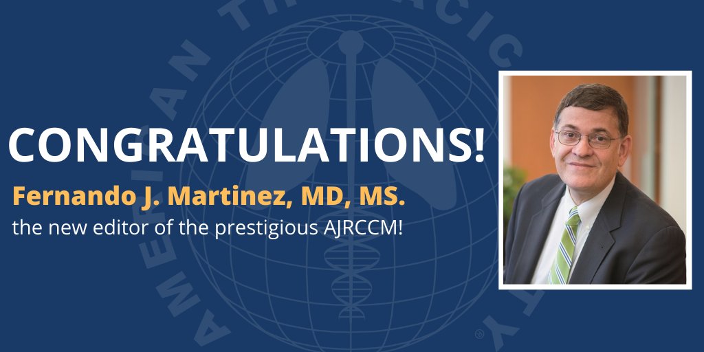 Congratulations to Dr. Fernando J. Martinez the new editor-in-chief of the #AJRCCM!

Dr. Martinez succeeds Jadwiga Wedzicha, MD, ATSF. His editorship will begin Jan. 1, 2022. 

🔗 ow.ly/qttg50FKkP0