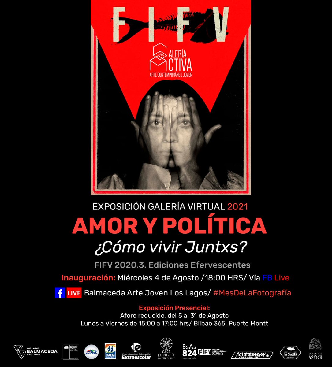 balm_artejoven's tweet photo. ¡Con la expo "Amor y política", el Festival Internacional de Fotografía de Valparaíso, #FIFV2021, llega a Galería Activa de @baj_loslagos!
📌 La inauguración es hoy a las 18:00 horas, vía #FBLive 📲 https://t.co/W7shWVzWKc