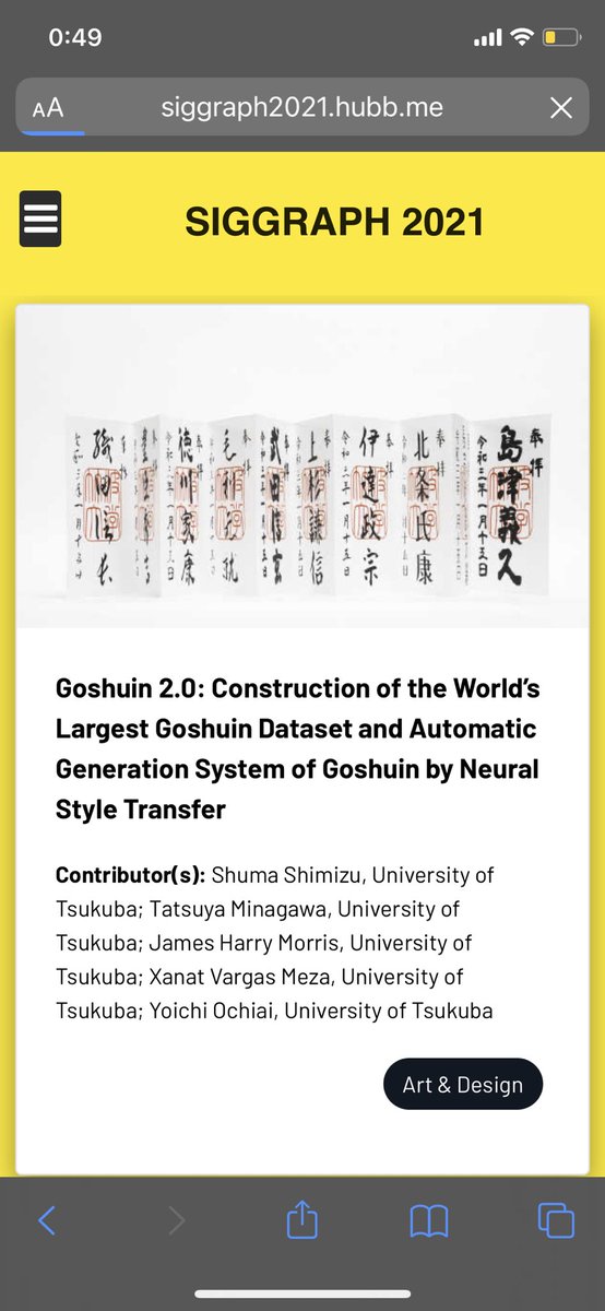 Exploring @siggraph’s #SIGGRAPH2021 on-demand week on my phone lots of interesting pieces are catching my eye and so much research coming out of Japan and Asia! 

I was pleased to find the poster I contributed to with @shuma1115 and @ochyai in the schedule.