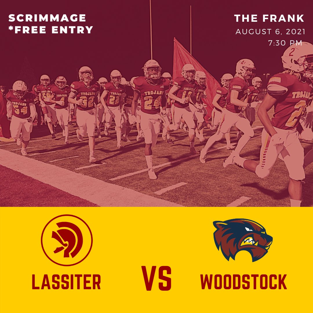 LassiterSports's tweet image. Back at The Frank this Friday vs Woodstock at 7:30! Scrimmage: Free Entry. #TrojanFootball #HawaiianNight @FbLassiter