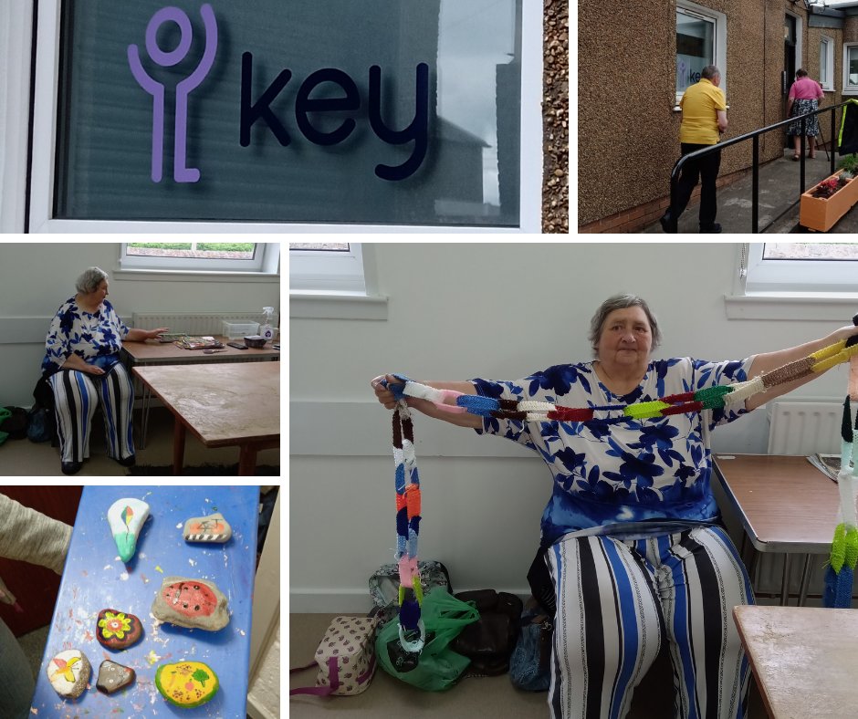 While there, we saw Catherine's #Upcycling project for the hub's community space which will also be home to these pretty painted stones. Catherine was also keen to show us the knitting she is doing as part of a Guinness World Record attempt!