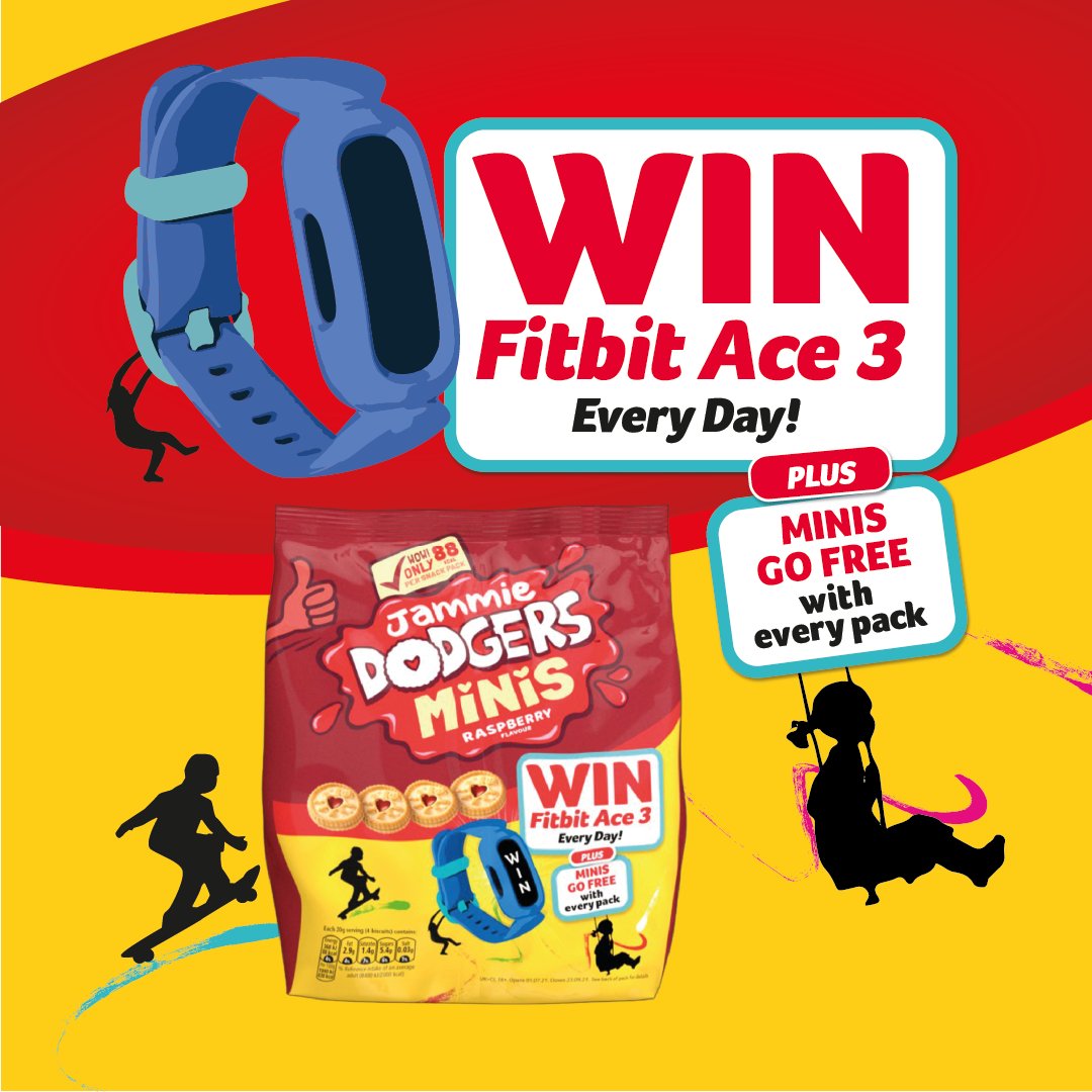 #MinisGetMoving  🎾🏃⚽ Every day you can *WIN* a FitBit Ace 3, £75 Smyths vouchers, AND Kids Go Free with EVERY PACK of Jammie Dodgers Minis! Get your Minis moving!

18+ UK Only. Ends 23/09/21. Purchase required. T&amp;Cs apply.