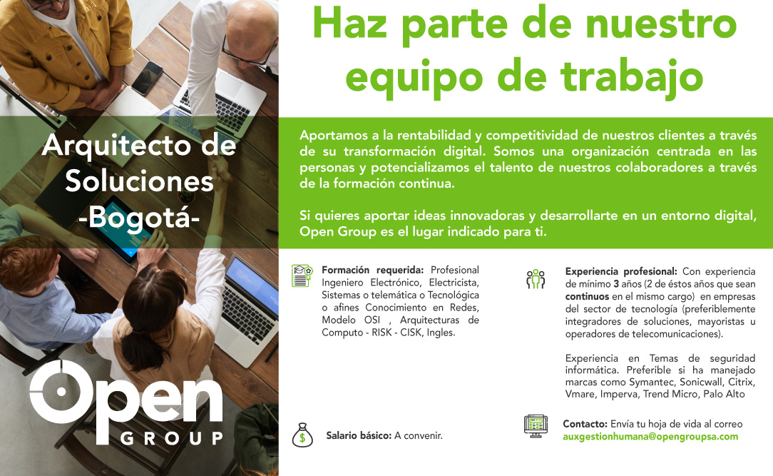 opengroupsa's tweet image. ¡Haz parte de nuestro equipo de trabajo!

Estamos buscando un Arquitecto de Soluciones en la ciudad de Bogotá

💰Salario a convenir

📌Envía la hoja de vida al correo: auxgestionhumana@opengroupsa.com

#Trabajosihay #Empleo #Ofertadeempleo #Tecnología