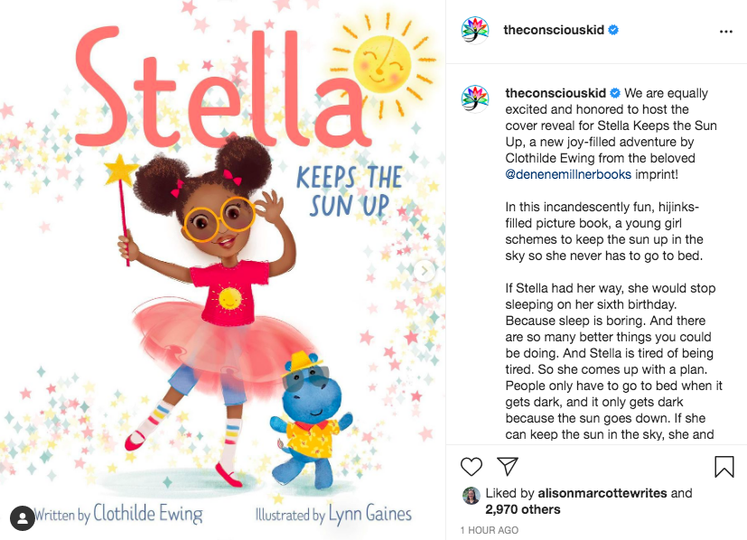 So incredibly excited for my critique partner Clothilde Ewing! 💗☀️ You will love STELLA! Visit the @consciouskidlib on IG today for the full post and follow @stellalovesroger there! Huge congrats to Clothilde, <a href="/lynngainesdesgn/">lynn gaines</a> and <a href="/MyBrownBaby/">Denene Millner</a>  instagram.com/p/CSKCuQdHmzA/