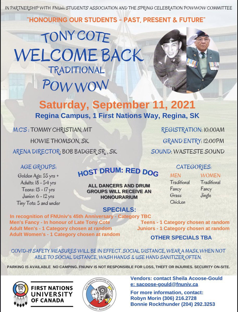 fnunivpowwow's tweet photo. SAVE THE DATE: @FNUniv_SA and @fnunivpowwow Committee proudly present the #TonyCote Welcome Back Traditional #Powwow - Honouring Our Students-Past, Present &amp; Future. Come on out, dance, sing and welcome back students for the Fall term! https://t.co/qpKMs0UGfQ
