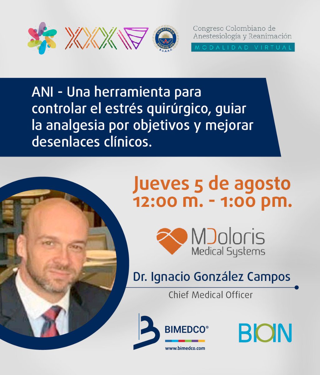 BettyMoncada3's tweet photo. Bimedco y @MdolorisMedical los invitamos MAÑANA 5 de Agosto, durante el XXXIV @Congreso_Scare al Simposio impartido por Ignacio Gonzalez
Regístrate aquí: 👇🏻
https://t.co/IqqsQSmAzP
#MDoloris #TomaElControl #Innovacion #Healthcare #Analgesia #Anestesia #Bioin #Bimedco #SCARE https://t.co/IP3k1gvBeS