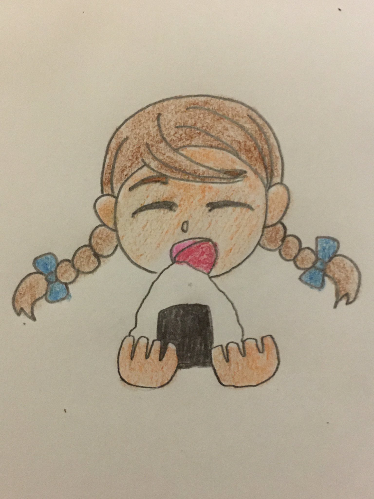 ノブユキ 固ツイ観てね おにぎり食べよう 夜食 おにぎり 女の子イラスト T Co H9a8lkzhqx Twitter