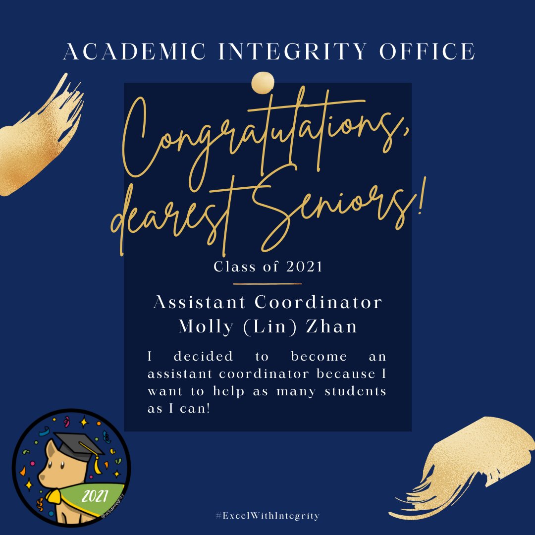 UCSDintegrity's tweet photo. Congratulations to the Class of 2021! The AI Office would like to recognize these student workers for all their hard work and contribution to promoting integrity with the Office.⁠
⁠
#ExcelWithIntegrity #UCSanDiego #AcademicIntegrity #Integrity https://t.co/Kd0BDUd4Su