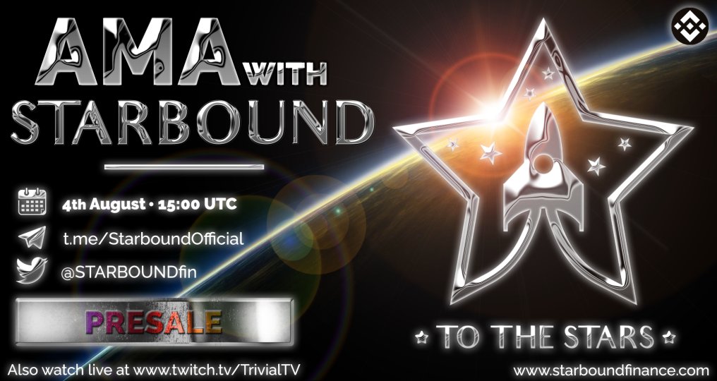 StarboundFin's tweet photo. Did you attend today's AMA? If you missed it, there will be another one tomorrow at the same time! Have your questions ready 😀
#crypto #BSC #smartchain #token #utility #launchpad #gem https://t.co/ZtUZGHrC1z
