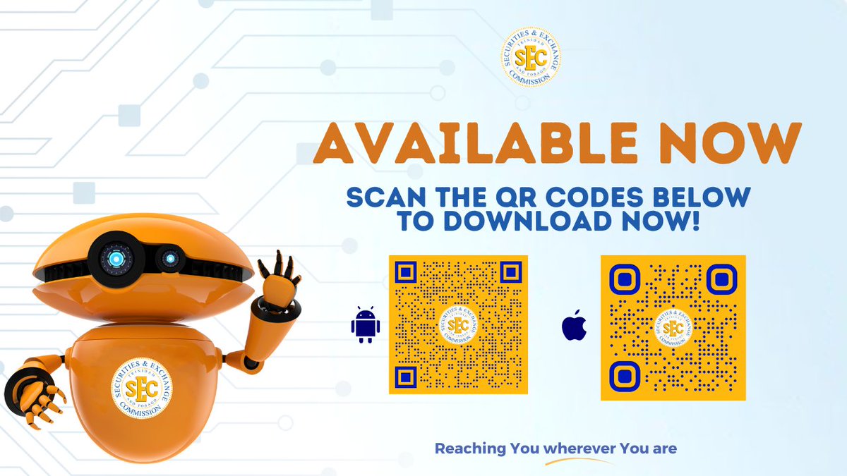 ttsec_tt's tweet photo. The 'TTSEC Investor Protection Mobile Application' is now available. Scan and download or search for the App in the Apple and Google Play stores. #investorprotectionTT #TTSEC #investbot #scananddownload #beatinvestmentfraud https://t.co/9HV1zLVwj1
