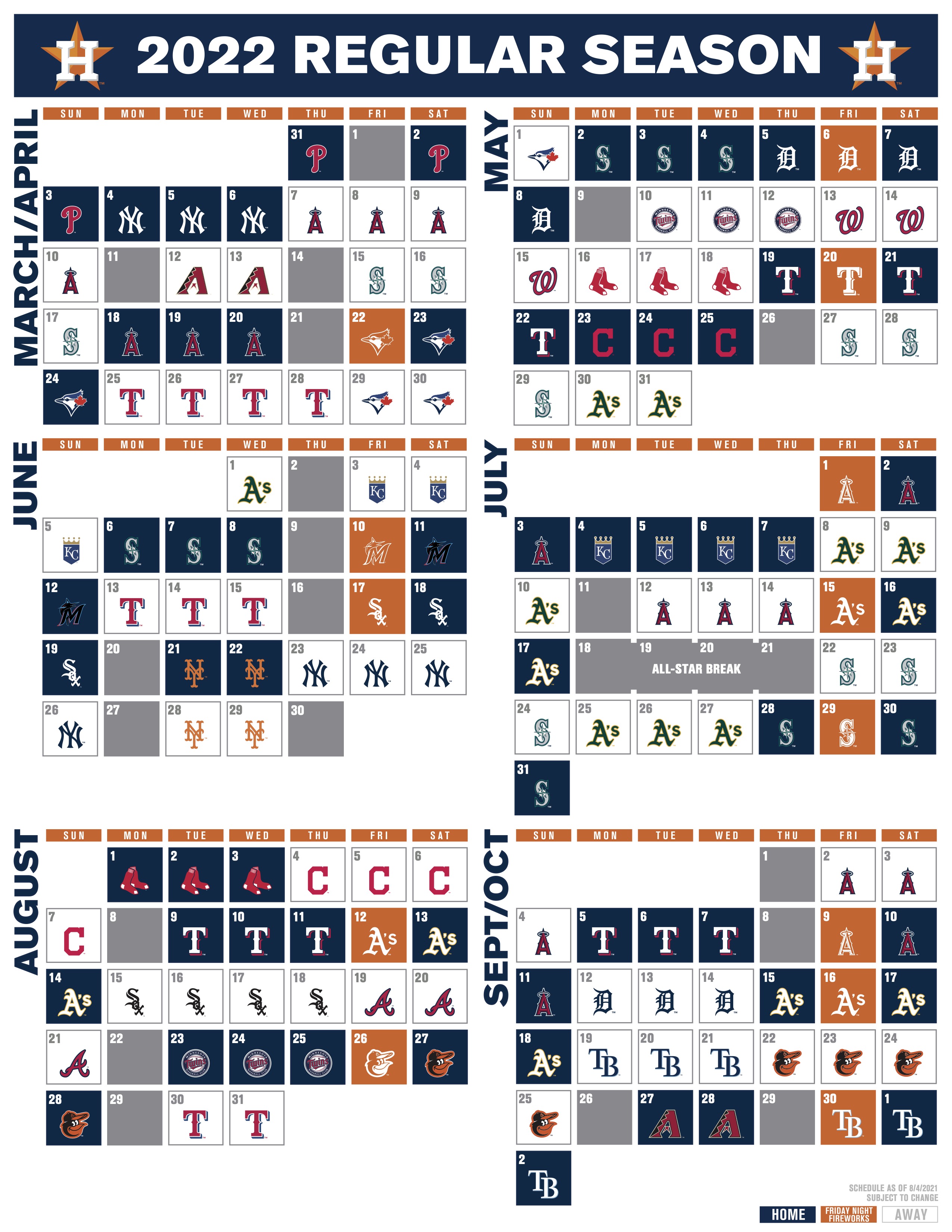 Astros 2022 Printable Schedule