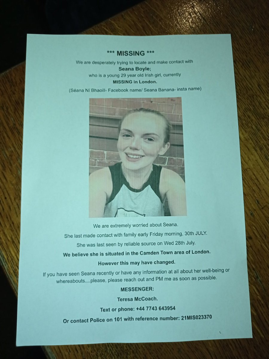 ‼️ATTENTION ‼️
MISSING PERSON - please retweet
Seana Boyle, last reported being seen in Camden. Please Share 🙏🏻❤️