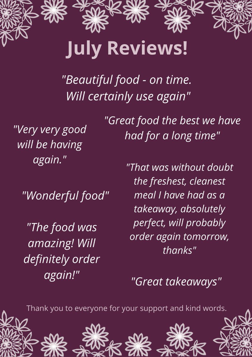 Many thanks as always to our customers for reviews received last month!

#indianfood #salisbury #wiltshire #foodreview #takeawayfood #deliveryservice #indiantakeaway