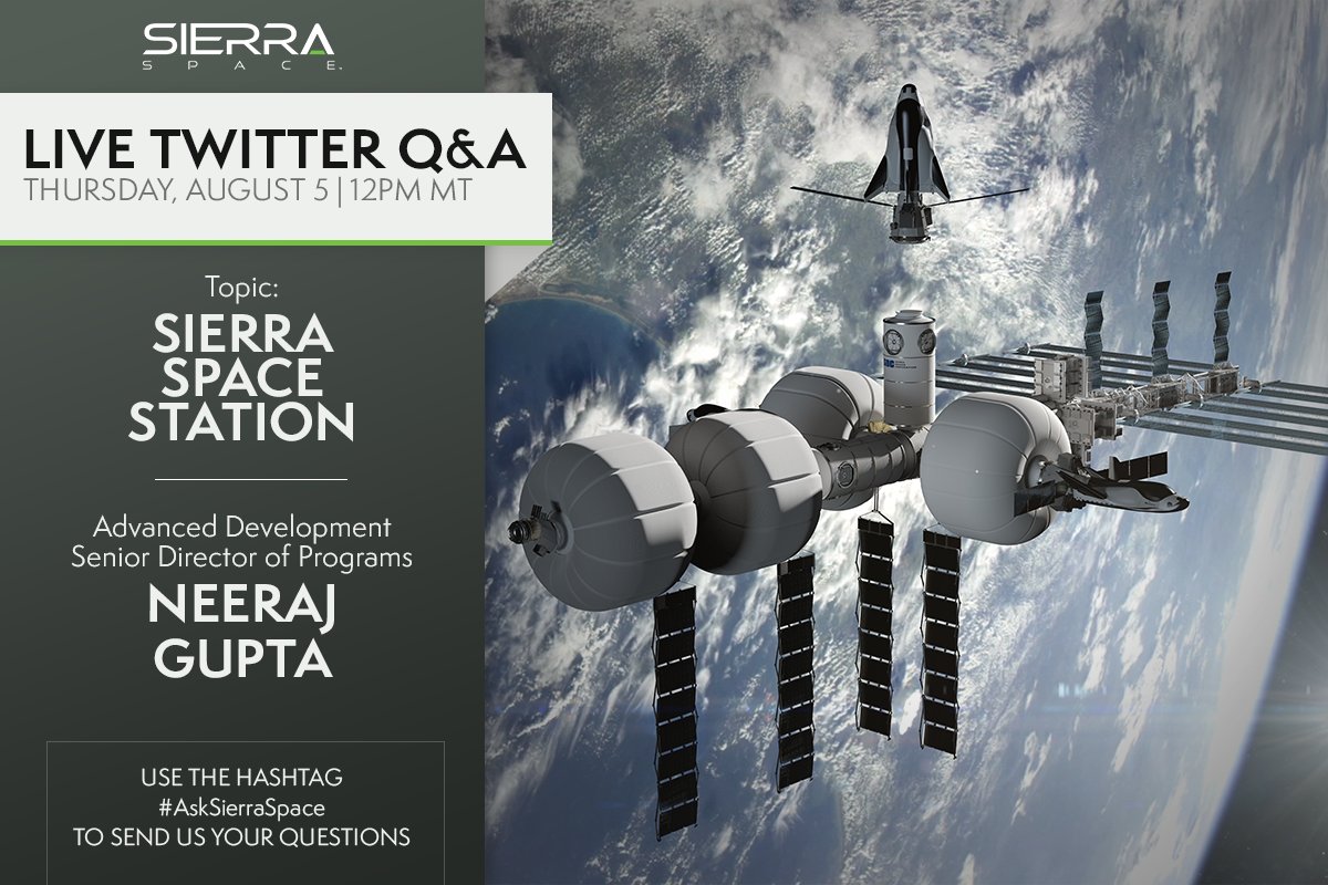 Sierra Space on X: Spend your lunch break with @SierraSpaceCo! Tomorrow at  12pm MT, our subsidiary is hosting a Twitter Q&A wthe leader of its  Advanced Development team, Neeraj Gupta. Ask questions